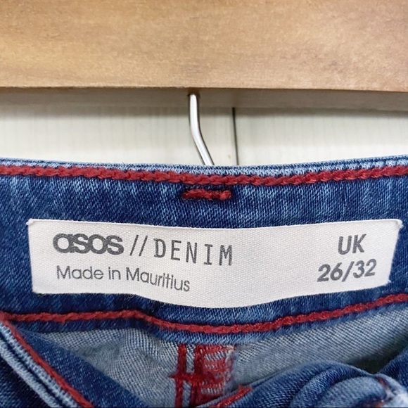 ASOS High Rise Raw Hem Skinny Medium Wash Jeans - Picture 2 of 8